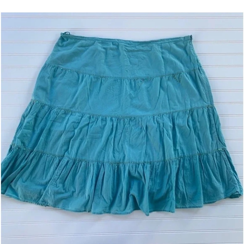 Eyeshadow Turquoise Blue Tiered Beaded Cotton Midi Skirt Plus Size 18 Boho